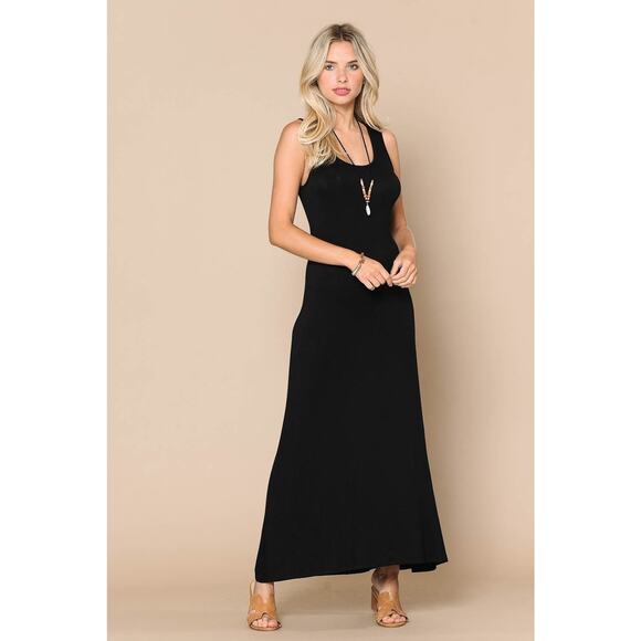 NWT - Black Ribbed Knit Scoop Neck Maxi Dress - Large - Picture 4 of 5
